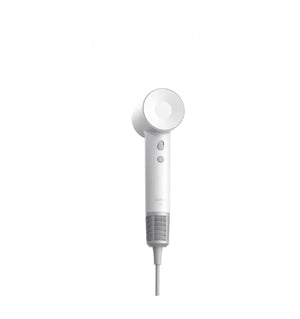 Laifen SE high-speed hair dryer in white, side view of slim handle and circular nozzle