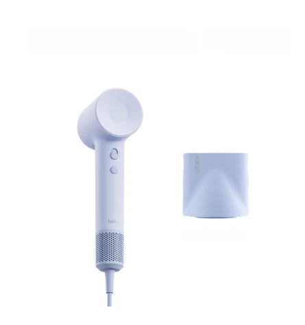 Laifen SE 2 high-speed hair dryer in light blue with matching magnetic nozzle, ionic styling tool
