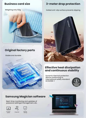 Samsung T9 1TB portable SSD durability and feature graphic