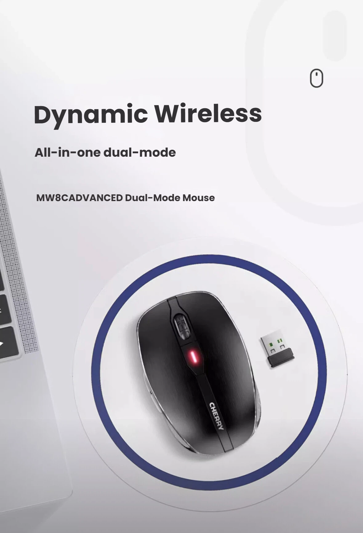 CHERRY MW 8C Advanced shown with nano USB-A receiver for 2.4GHz wireless
