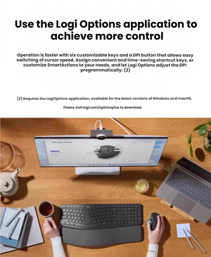 Logitech MX Ergo S shown with 20-degree tilt in handshake position