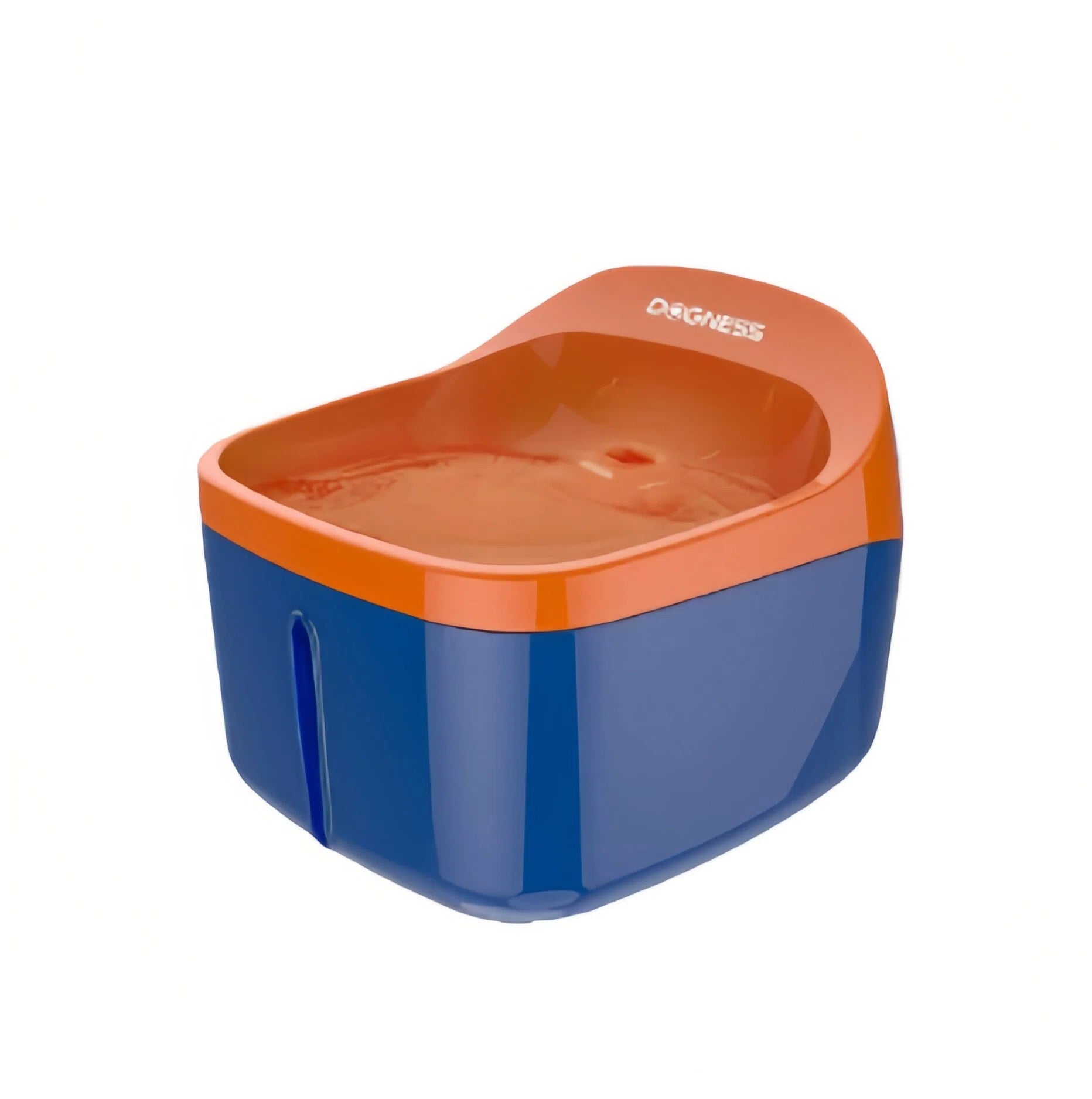 Dogness smart pet fountain in blue with orange rim showing flowing water reservoir for cats and dogs