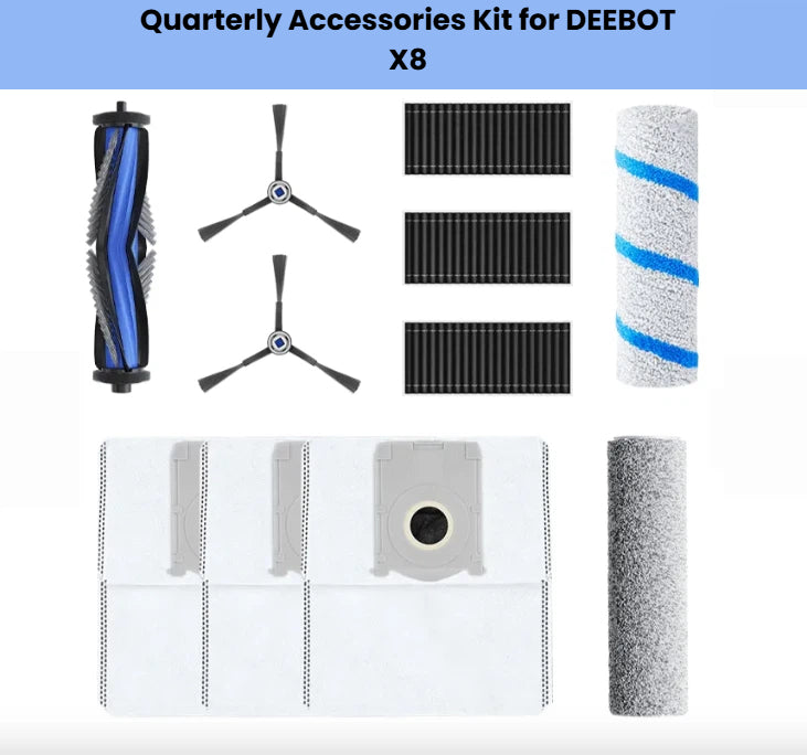 ECOVACS DEEBOT X8 Pro Omni quarterly accessories kit: roller brush, side brushes, filters, mop rollers and dust bags