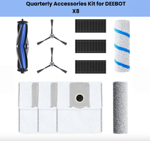 ECOVACS DEEBOT X8 Pro Omni quarterly accessories kit: roller brush, side brushes, filters, mop rollers and dust bags