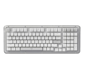 Logitech Alto Keys K98M white wireless mechanical keyboard top-down view with full numeric keypad and function row
