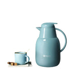 Blue Feenik large capacity glass insulated jug with matching cup, sugar cubes and cinnamon for home tea service
