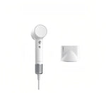 Laifen Mini high-speed hair dryer in white with magnetic concentrator nozzle attachment shown alongside