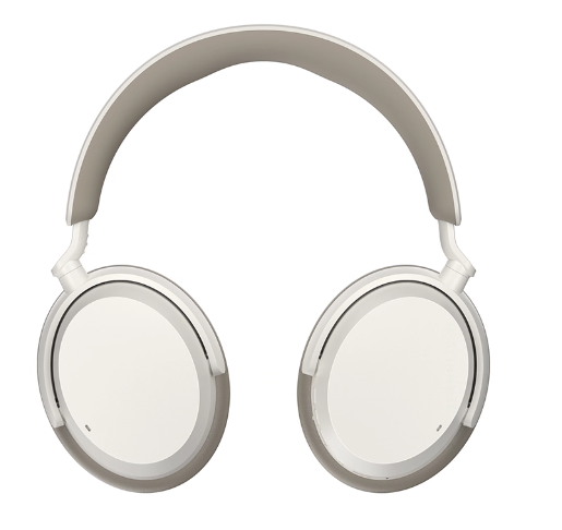 Sennheiser ACCENTUM wireless noise cancelling over-ear headphones in white with grey padded headband at three-quarter angle