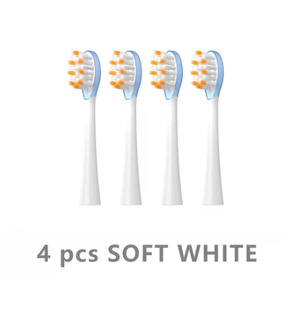 Four usmile Soft White replacement toothbrush heads with orange bristles