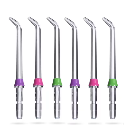 Six Waterpik Classic Jet Water Flosser tips with coloured rings