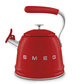 Smeg 50's Retro stovetop whistling kettle in vibrant red with chrome handle and whistling spout