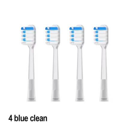 Four Laifen Cushioned Super Clean toothbrush heads with blue bristles