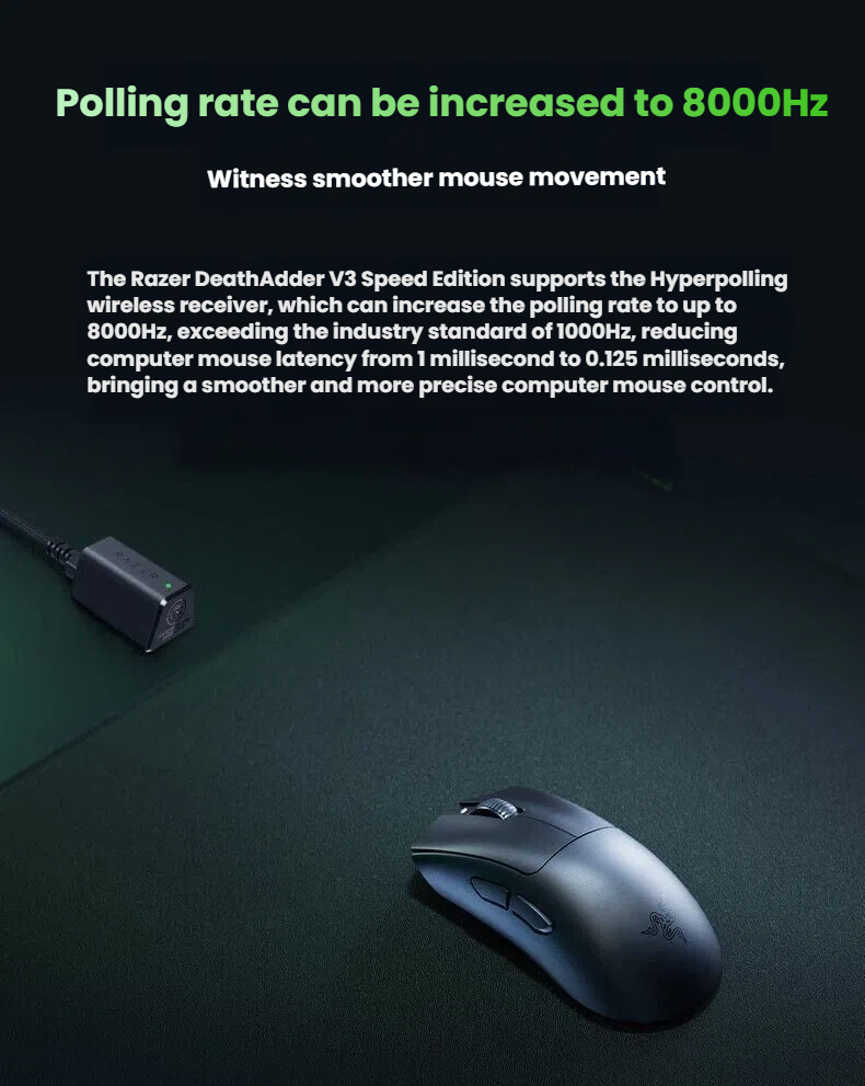Razer DeathAdder V3 HyperSpeed top view with smooth-touch shell texture