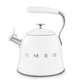 Smeg 50's Retro stovetop whistling kettle in white with chrome trim and lever-action spout