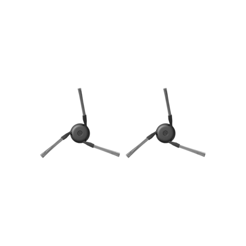 Two MOVA black three-arm side brushes with bristles at the tips