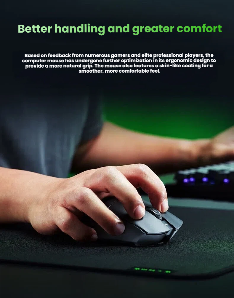 Razer DeathAdder V3 HyperSpeed underside showing Focus X 26K sensor and PTFE feet