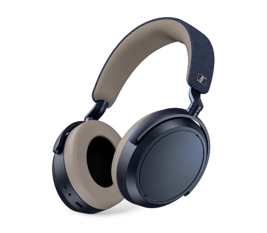 Sennheiser Momentum 4 wireless over-ear headphones in white shown front-on with grey padded earcups and matching headband
