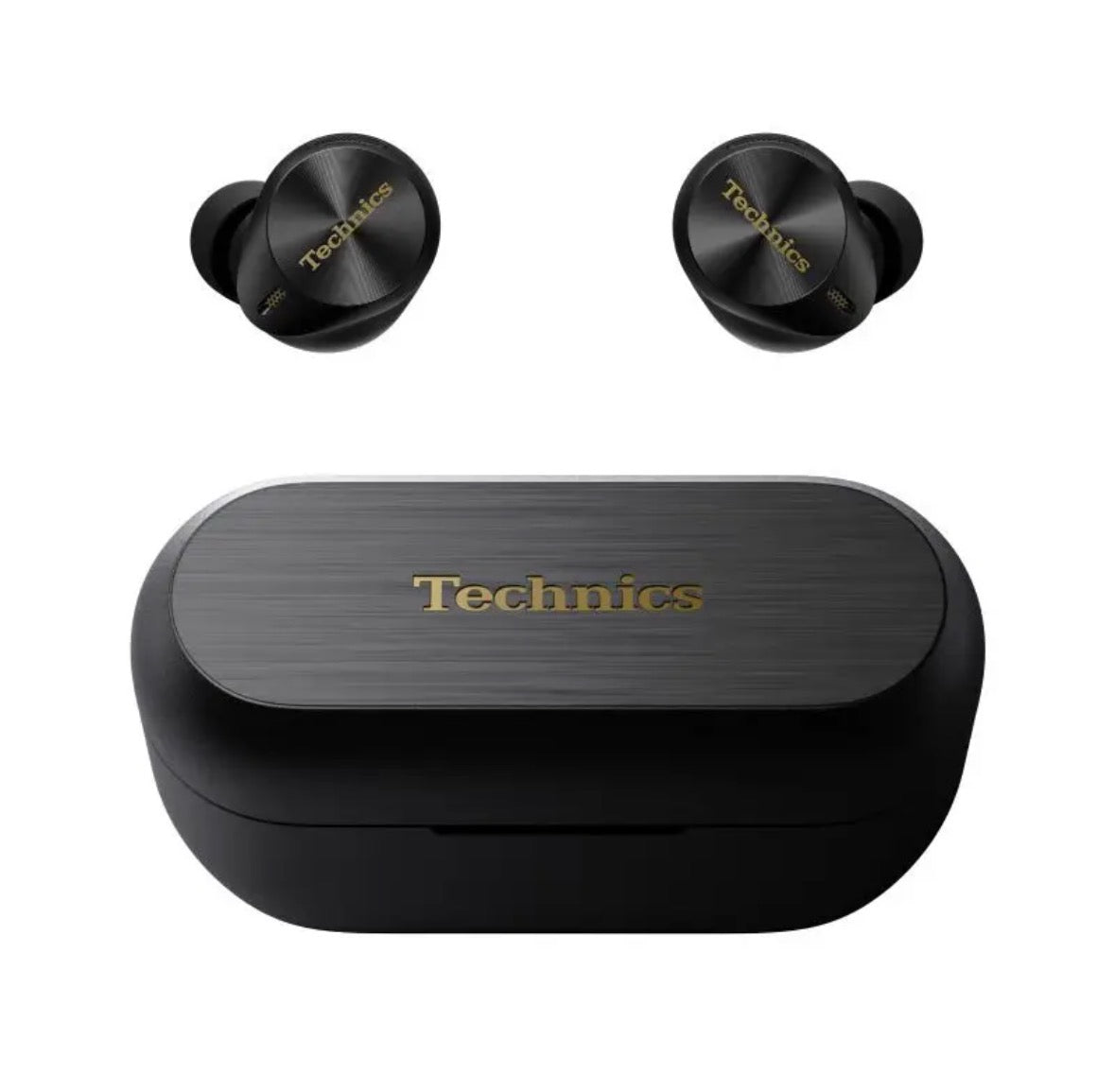 Technics AZ80 premium true wireless ANC earbuds hero shot in black with case