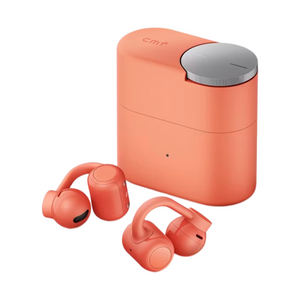 Orange CMF Clip Pro open-ear earbuds and charging case with Smart Dial