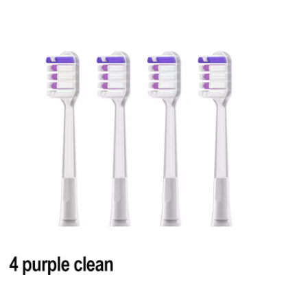 Four Laifen Cushioned Ultra-Whitening toothbrush heads with purple bristles