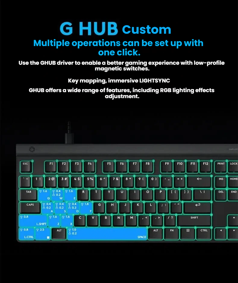 Logitech G515 RAPID LIGHTSYNC per-key RGB lighting and aluminium top plate detail