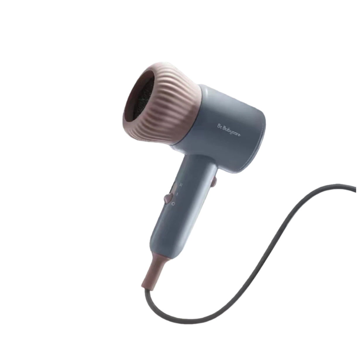 Babycare baby hair dryer in gray and beige color, quiet operation and low radiation design for safe use on infants and toddlers