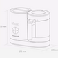 Technical diagram of Beaba Babycook Neo showing dimensions: 250mm height, 275mm width, and 195mm depth—compact design ideal for small kitchens and easy storage.
