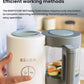 Mother using Beaba Babycook Neo baby food maker with one-click operation—pressing the steam and blend button to prepare vegetables like carrots and zucchini effortlessly.