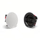 An angled side view of the Bose 791 II speaker with and without its magnetic grille, showing the simple dogleg clamp system for easy and secure installation.