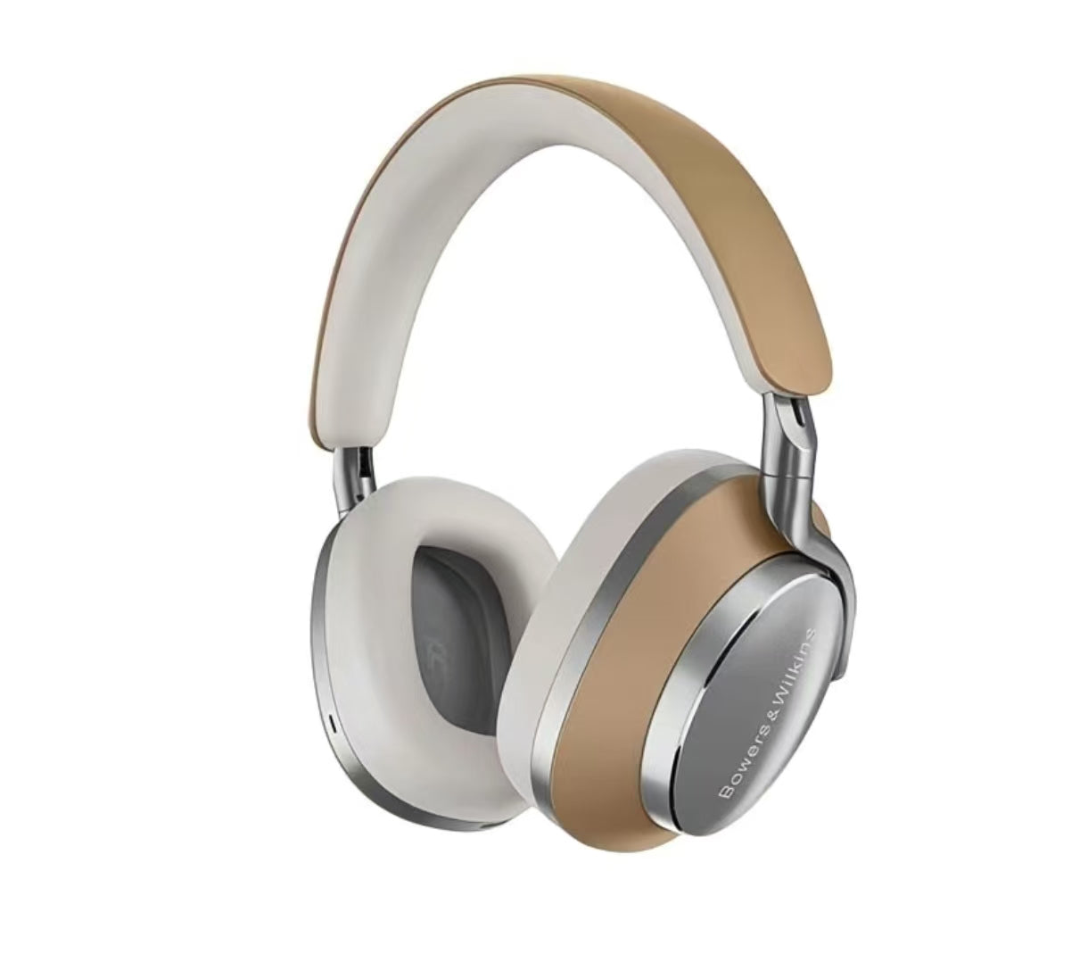Bowers & Wilkins PX8 headphones in beige and silver colorway — elegant, minimalist design with high-end materials and superior audio performance.