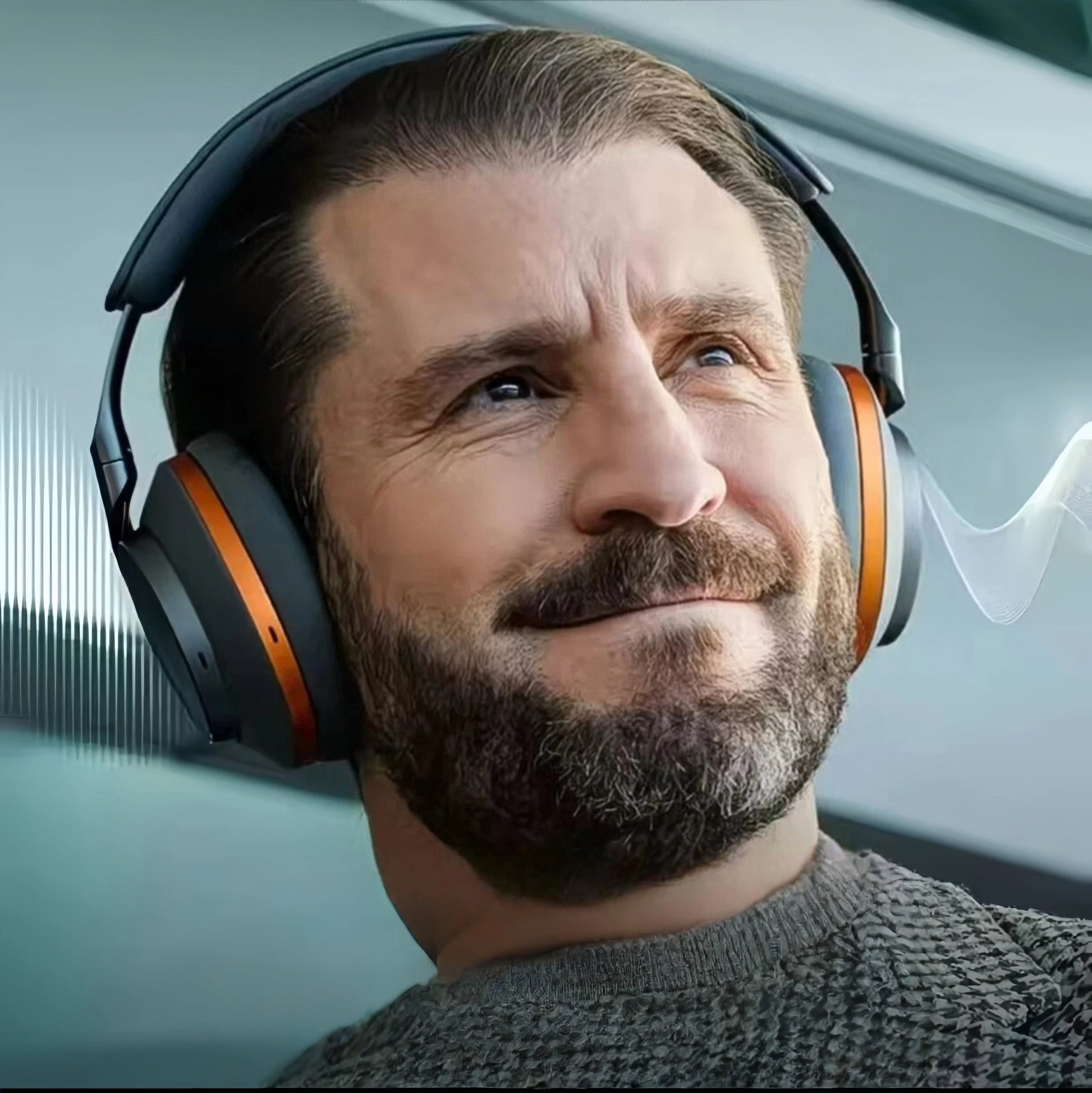 Man wearing Bowers & Wilkins PX8 S2 noise-cancelling headphones — comfortable fit, premium comfort, and immersive sound for daily use, travel, or work.