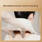 Back view of a woman using the Breo 3D neck and shoulder massager, showcasing how the dual massage heads mimic real human hand kneading for deep tissue relief and comfort.