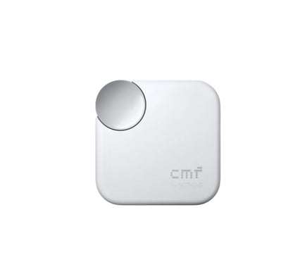 White CMF Buds 2a charging case with minimalist design, metallic rotating control knob, and embossed "cmf by NOTHING" logo, showcasing premium build quality and modern aesthetics.