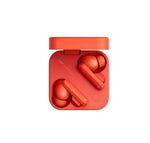 Coral red CMF Buds Pro 2 earbuds displayed in their matching open charging case, highlighting bold color, modern aesthetic, and seamless fit within the compact housing.