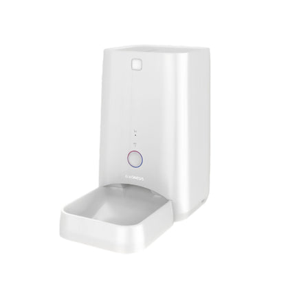 Front view of white DOGNESS 6L Wi-Fi pet feeder with built-in microphone, app-controlled scheduling for cats and dogs.