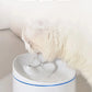 White cat drinking from Dogness water fountain with 13° tilt bowl design that keeps chin dry and prevents impurities from accumulating