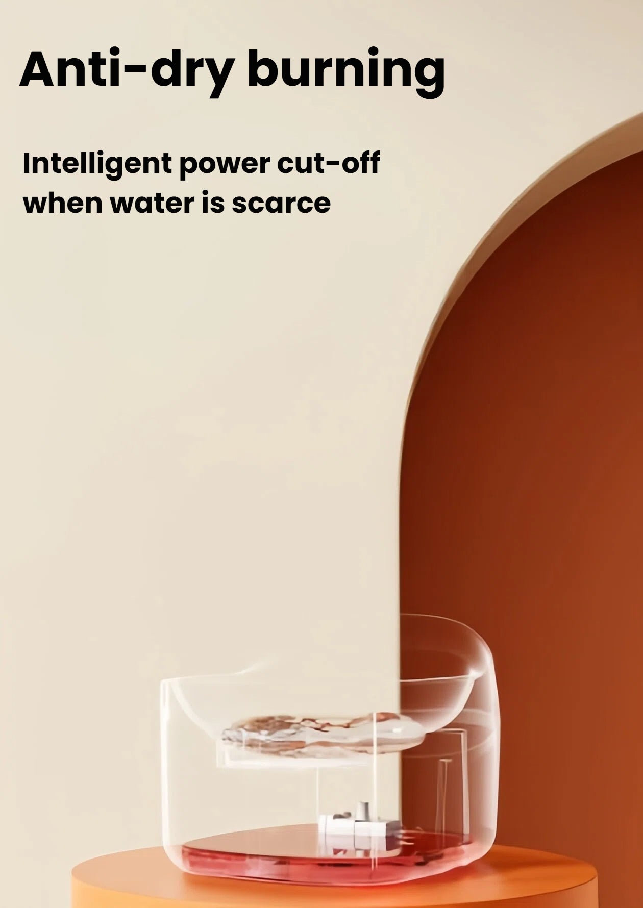 Dogness Smart Fountain with intelligent anti-dry burning technology – automatically shuts off when water level is low to prevent motor damage and ensure safety