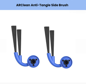 Official ECOVACS ARClean anti-tangle side brush set (2 pieces) for DEEBOT X11 series robot vacuums.  Features dual-length, angled bristles to sweep edges and corners while preventing hair wrap.  Quick-snap blue hubs for effortless installation, genuine OEM quality ensures perfect fit and optimal cleaning performance.