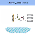 Official ECOVACS quarterly accessory kit for DEEBOT N10, N8, NEO & T8: 1 main brush, 4 side brushes (2 green/2 red), 3 high-efficiency filters & 3 reusable mopping pads.
