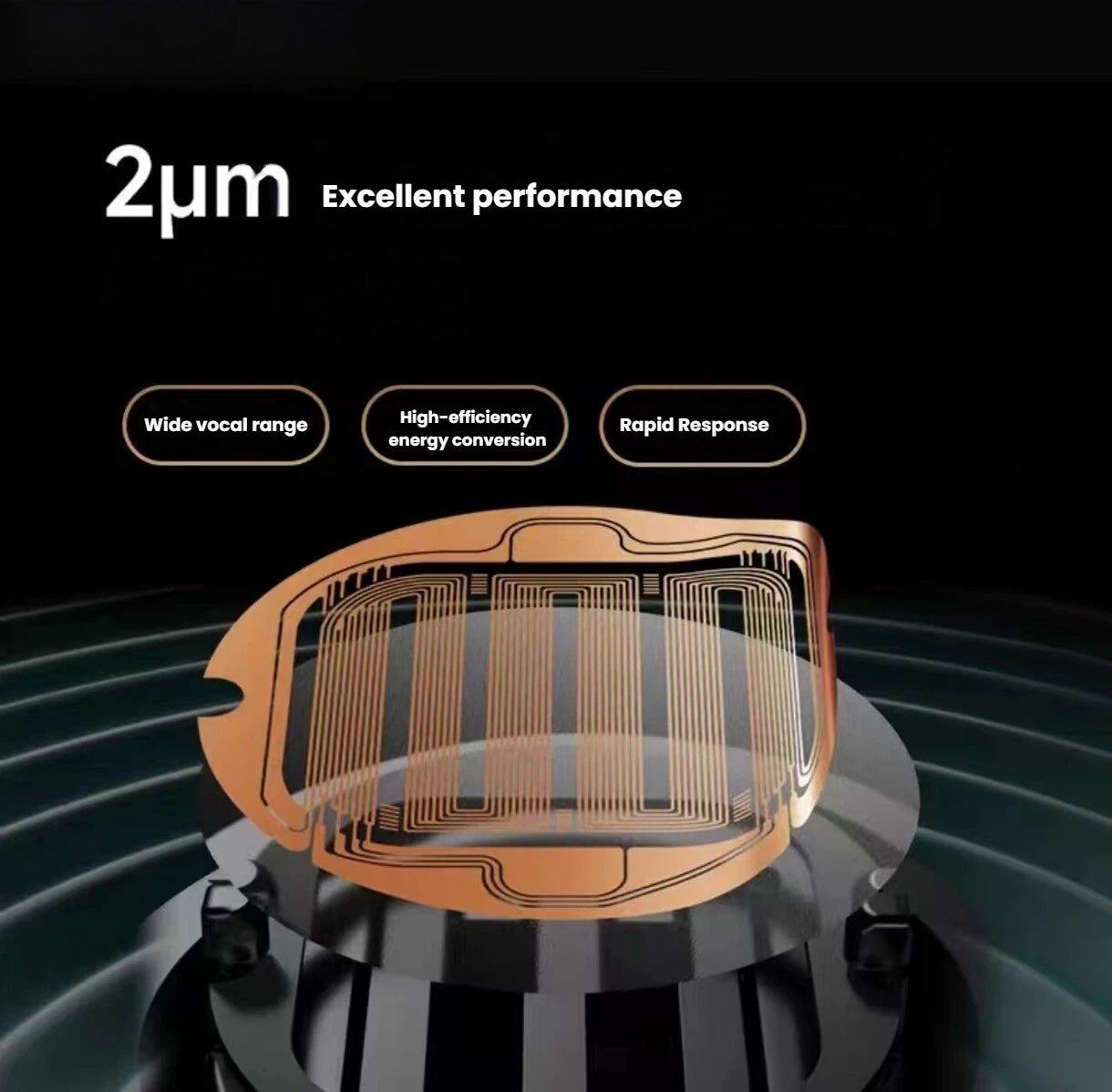 Close-up of Edifier S10’s advanced 2μm planar magnetic driver featuring wide vocal range, high-efficiency energy conversion, and rapid response for immersive audio performance.