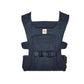 Front view of Ergobaby Aerloom baby carrier in navy blue. Stylish and functional baby carrier with one-handed adjustment system and hip-healthy seating.