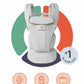 Front view of Ergobaby Omni Classic Mesh Carrier with airflow graphic highlighting extreme breathability, newborn suitability, and multifunctional storage pocket. Ideal for hot weather and long-term wear.