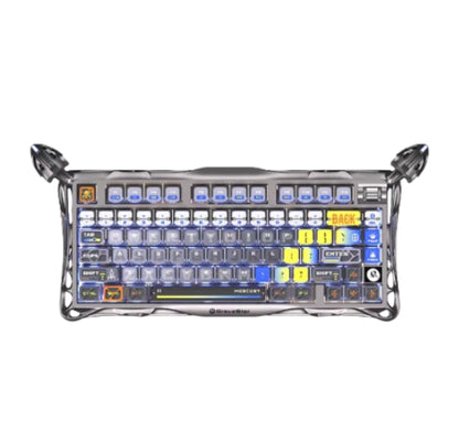 GravaStar Mercury K1 Pro mechanical keyboard with blue and white keycaps, full RGB illumination, and advanced anti-ghosting technology for responsive gaming input.