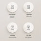 Icons representing the key features of the DeLonghi Lattissima One EN510W, including automatic shutdown, lightweight design, descaling reminder, and one-click operation.