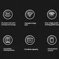 A graphic highlighting the main features of the Midea Air Fryer using icons, including its 3D water mist technology, Tornado Crispy Grill, convenient viewing window, large 7.3L capacity, and smart phone control.
