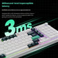 Front view of Keychron Q5 HE keyboard with vibrant RGB lighting and bold "3ms" text overlay, emphasizing its e-sports-grade wireless latency for real-time battlefield control.