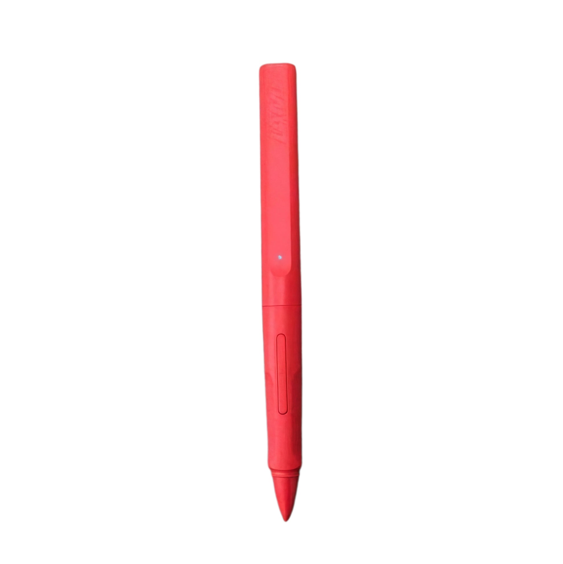 Front view of the red LAMY Safari Note+ digital pen showcasing its minimalist design, pressure-sensitive tip, and power indicator light. Built for smooth writing and drawing on iPad with full compatibility and long battery life.
