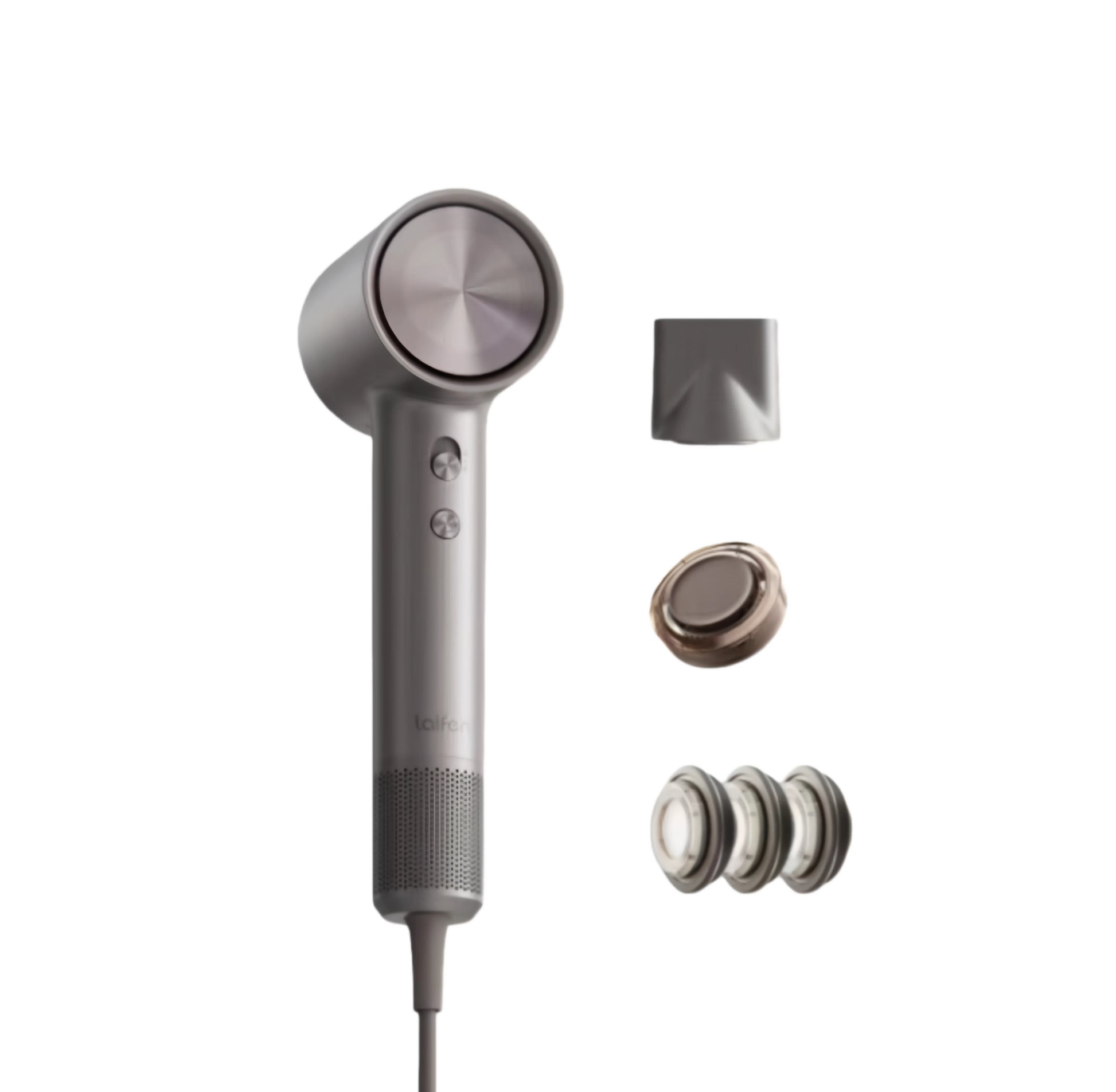 Dark gray Laifen Swift 4 hair dryer with detachable attachments – ideal for frizz control, volume, and targeted blow-drying.