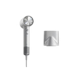 Laifen Swift 4 silver hair dryer with sleek design and concentrator nozzle for precise styling and fast drying.