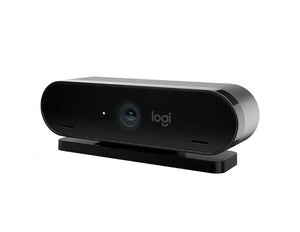 Three-quarter view of the Logitech 4K Pro Magnetic Webcam highlighting its sleek aluminum body and integrated magnetic stand.